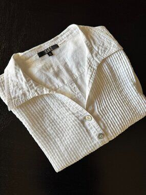 Alex Marie 100% Linen White Pintuck Button‑Front Blouse Jacket  Size 16